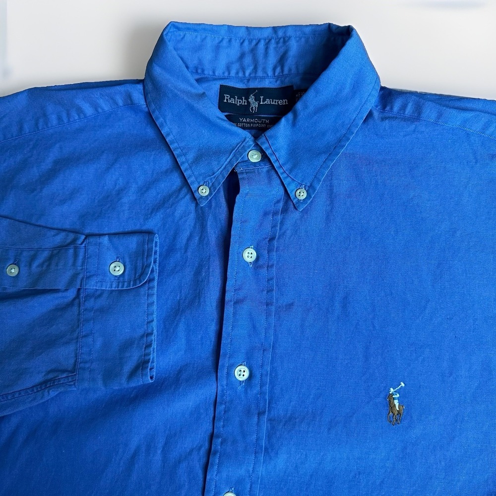 Vintage Polo Ralph Lauren Shirt Mens XXL Blue Oxford Button Down OCBD Flesh Pony